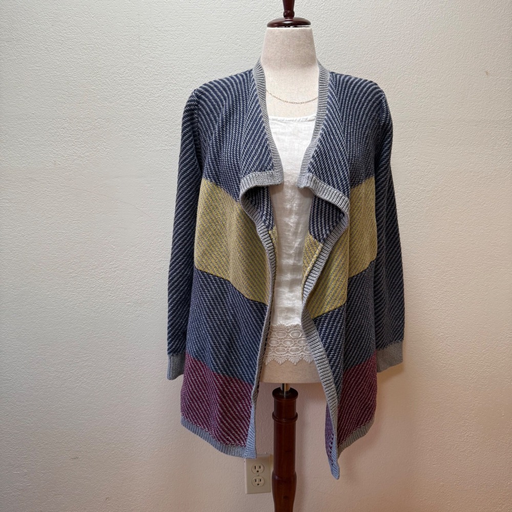 CAbi Color Block Blanket Sweater Open Front Cardigan‎ Medium - Picture 2 of 16